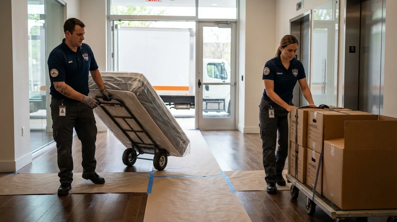 Professional apartment movers loading elevator in Middlesboro, KY